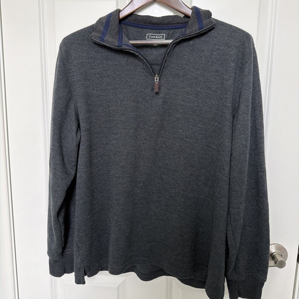 Club Room Mens 1/4 Zip Sweater Dark Gray Long Sleeve Large